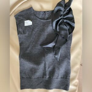 Saks Fifth Ave - cap sleeve dark gray light weight sweater with black ruffle